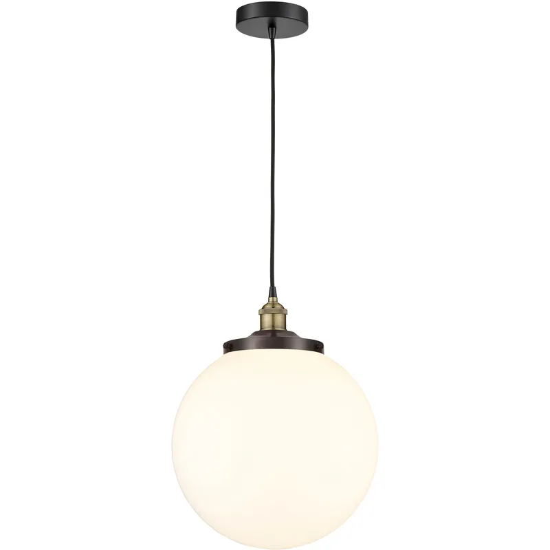 Beacon 1 Light 13.75 inch Black Antique Brass Mini Pendant Ceiling Light in Matte White Glass