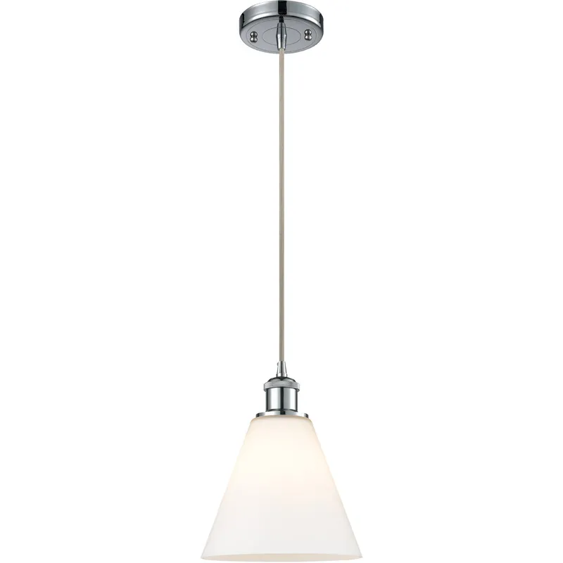 Ballston Cone 1 Light 8 inch Polished Chrome Mini Pendant Ceiling Light in Matte White Glass