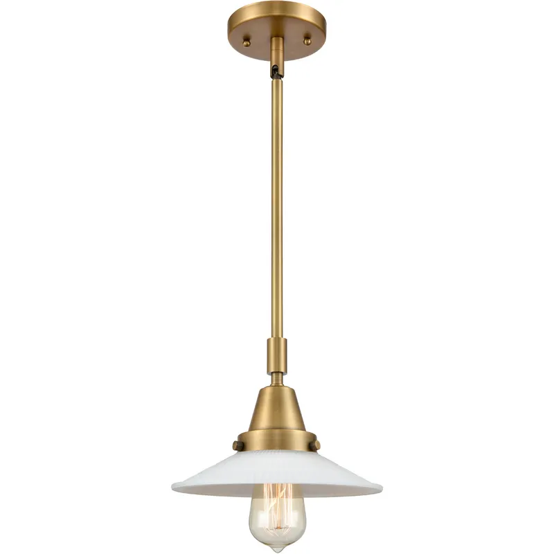 Franklin Restoration Halophane LED 8.5 inch Brushed Brass Mini Pendant Ceiling Light in Matte White Halophane Glass