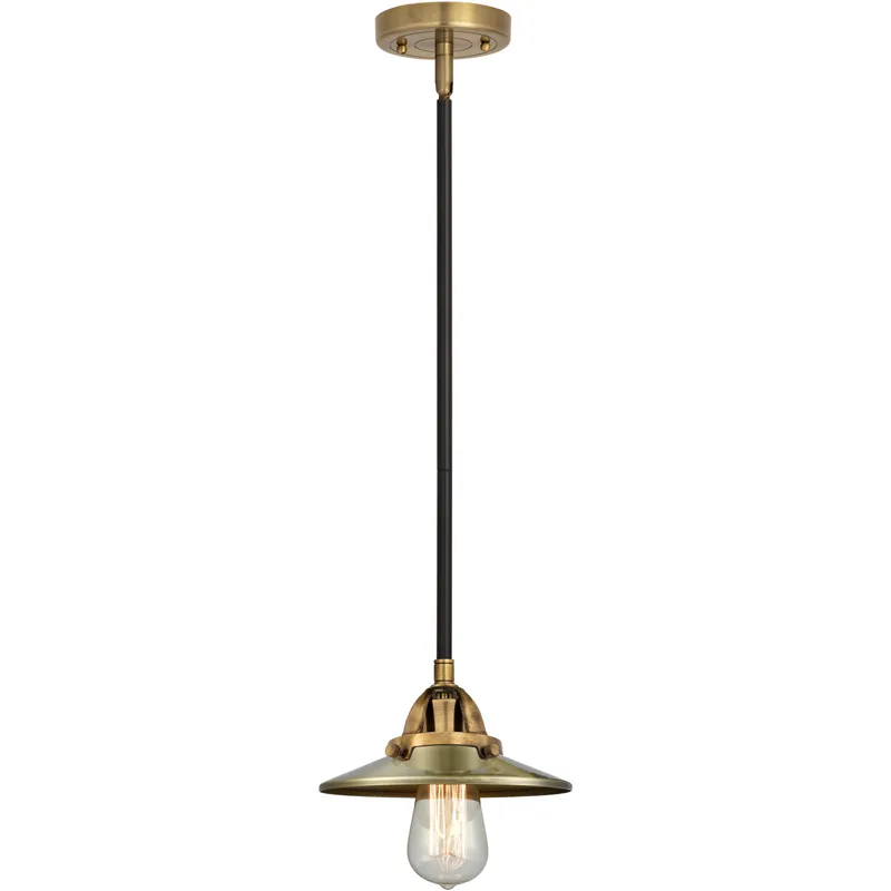 Nouveau 2 Railroad 1 Light 8 inch Black Antique Brass Mini Pendant Ceiling Light in Incandescent