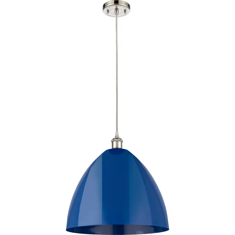 Ballston Plymouth Dome LED 16 inch Polished Nickel Mini Pendant Ceiling Light in Silver, Matte Blue