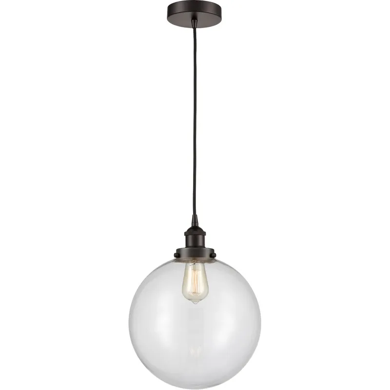Edison Beacon LED 12 inch Oil Rubbed Bronze Mini Pendant Ceiling Light in Clear Glass