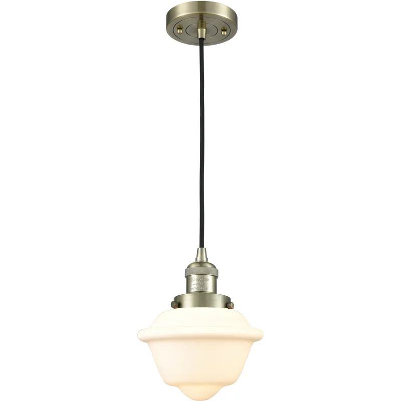 Franklin Restoration Oxford 1 Light 7.5 inch Antique Brass Mini Pendant Ceiling Light in Incandescent, Matte White, Franklin Restoration