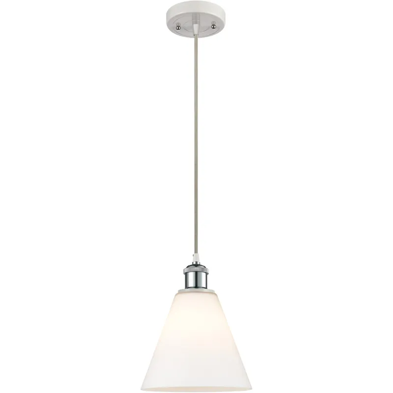 Ballston Cone 1 Light 8 inch White and Polished Chrome Mini Pendant Ceiling Light in Matte White Glass