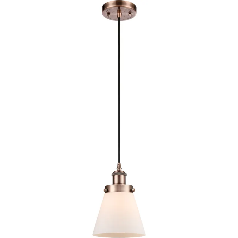 Ballston Small Cone LED 6 inch Antique Copper Mini Pendant Ceiling Light in Matte White Glass, Black Textured