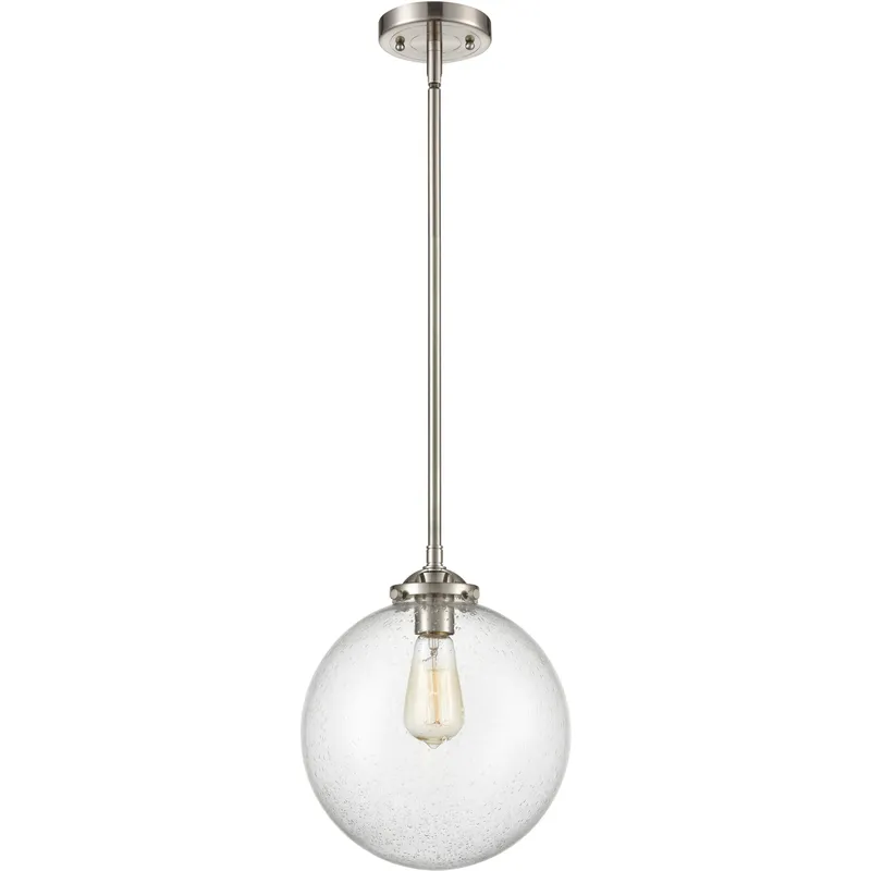 Nouveau Beacon LED 10 inch Brushed Satin Nickel Mini Pendant Ceiling Light in Seedy, Nouveau