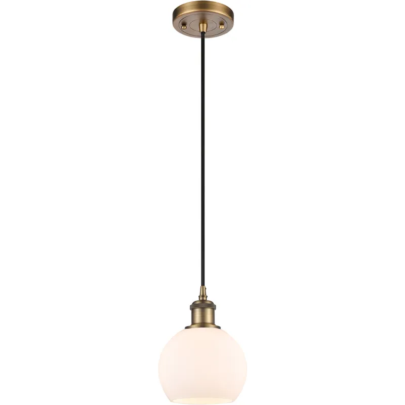 Ballston Athens 1 Light 6 inch Brushed Brass Mini Pendant Ceiling Light in Matte White Glass