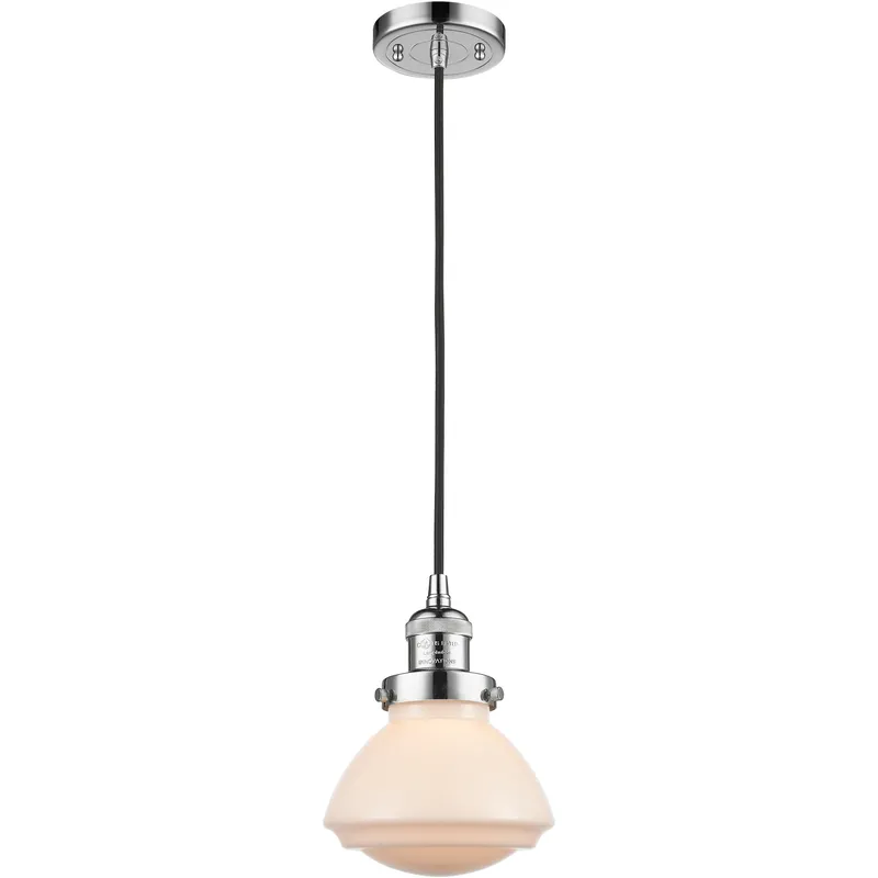 Franklin Restoration Olean 1 Light 6.75 inch Polished Chrome Mini Pendant Ceiling Light in Incandescent, Matte White, Franklin Restoration