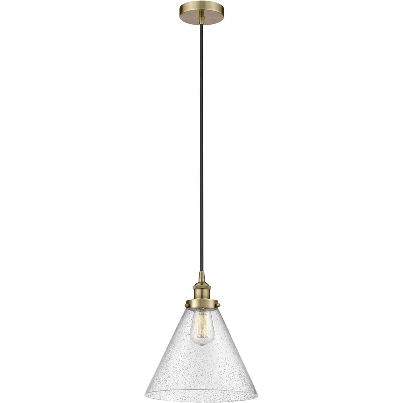 Edison Cone 1 Light 12 inch Antique Brass Mini Pendant Ceiling Light