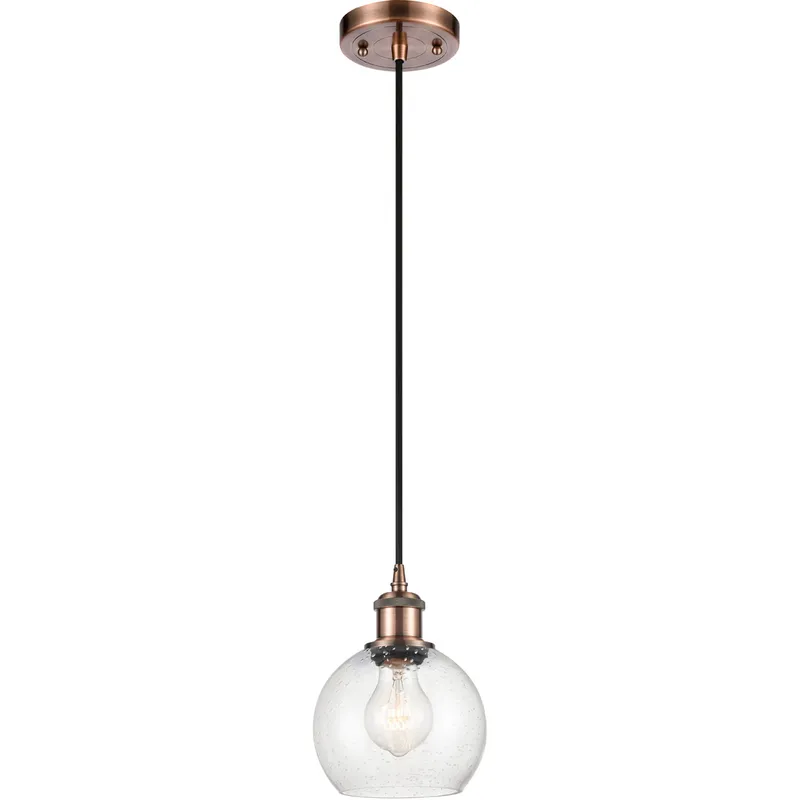 Ballston Athens 1 Light 6 inch Antique Copper Mini Pendant Ceiling Light in Seedy Glass