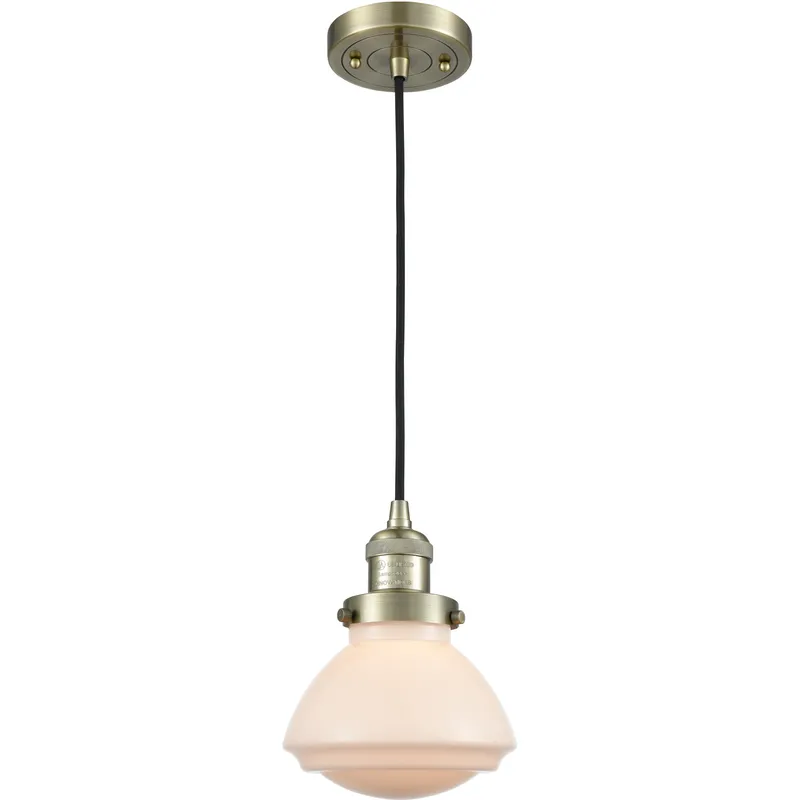 Franklin Restoration Olean LED 6.75 inch Antique Brass Mini Pendant Ceiling Light in Matte White, Franklin Restoration