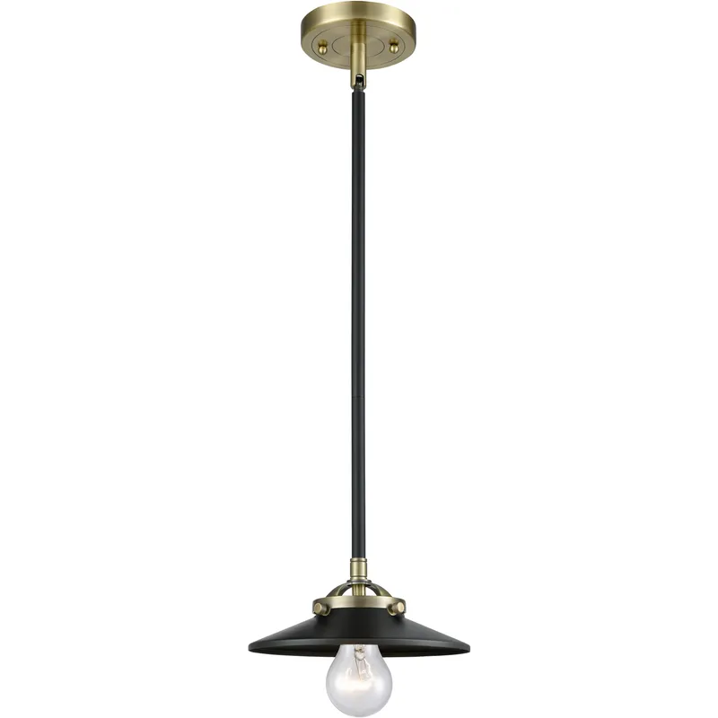 Nouveau Railroad 1 Light 8 inch Black Antique Brass Mini Pendant Ceiling Light in Incandescent, Matte Black, Nouveau