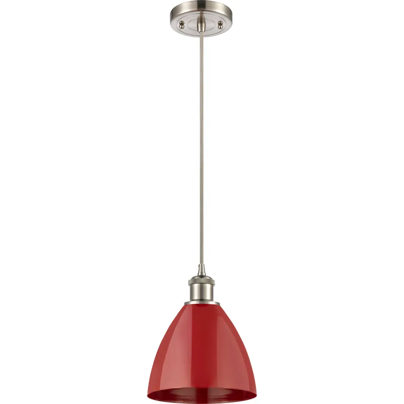 Ballston Plymouth Dome 1 Light 8 inch Brushed Satin Nickel Mini Pendant Ceiling Light in Matte Red