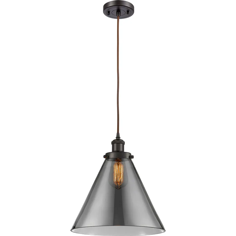 Ballston X-Large Cone LED 8 inch Oil Rubbed Bronze Mini Pendant Ceiling Light in Plated Smoke Glass, Black Textured