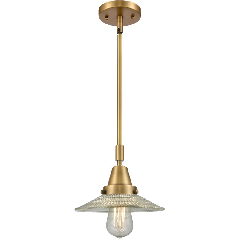 Franklin Restoration Halophane LED 8.5 inch Brushed Brass Mini Pendant Ceiling Light in Clear Halophane Glass