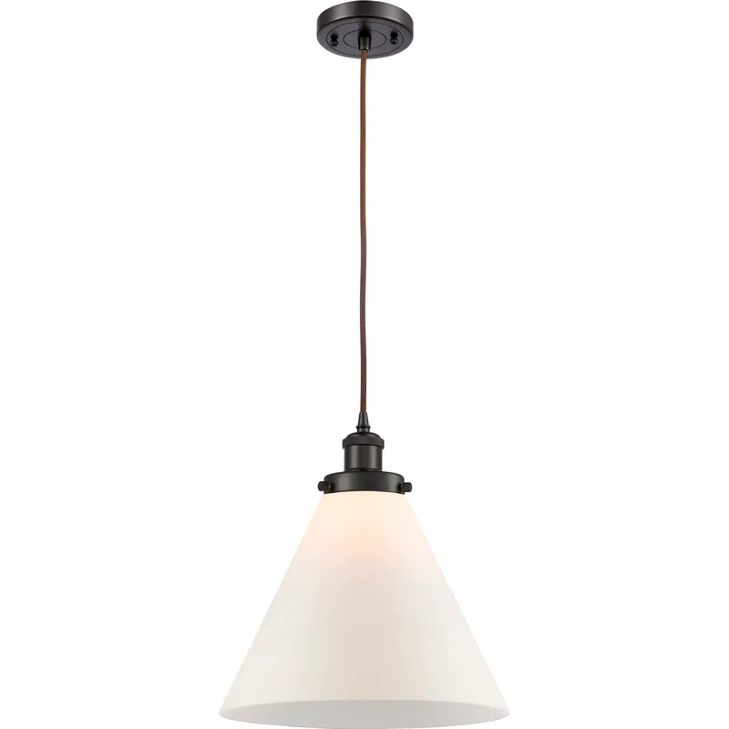 Ballston X-Large Cone LED 8 inch Oil Rubbed Bronze Mini Pendant Ceiling Light in Matte White Glass, Black Textured