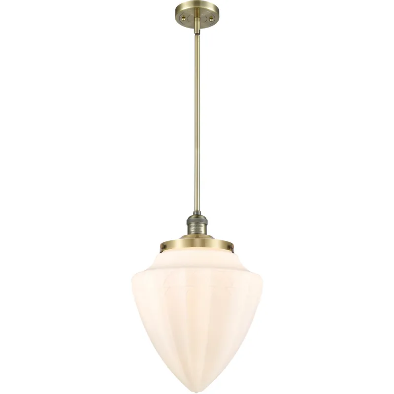 Franklin Restoration Bullet 1 Light 12 inch Antique Brass Mini Pendant Ceiling Light in Incandescent, Matte White