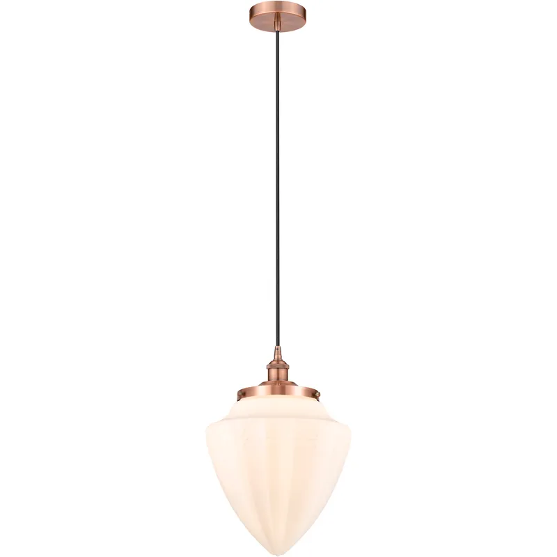 Bullet 1 Light 12 inch Antique Copper Mini Pendant Ceiling Light in Matte White Glass
