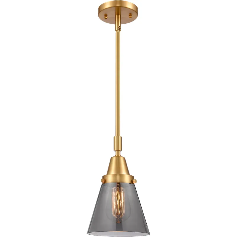 Franklin Restoration Small Cone LED 6 inch Satin Gold Mini Pendant Ceiling Light in Plated Smoke Glass