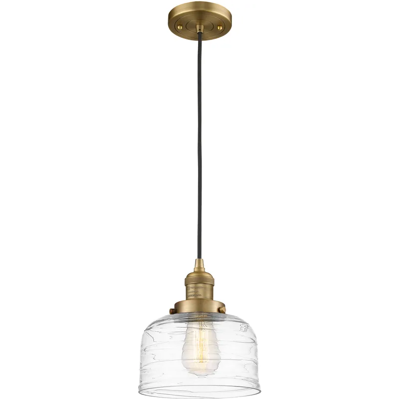 Franklin Restoration Bell LED 8 inch Brushed Brass Mini Pendant Ceiling Light in Clear Deco Swirl
