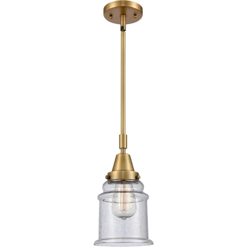 Franklin Restoration Canton LED 6.5 inch Brushed Brass Mini Pendant Ceiling Light in Seedy Glass