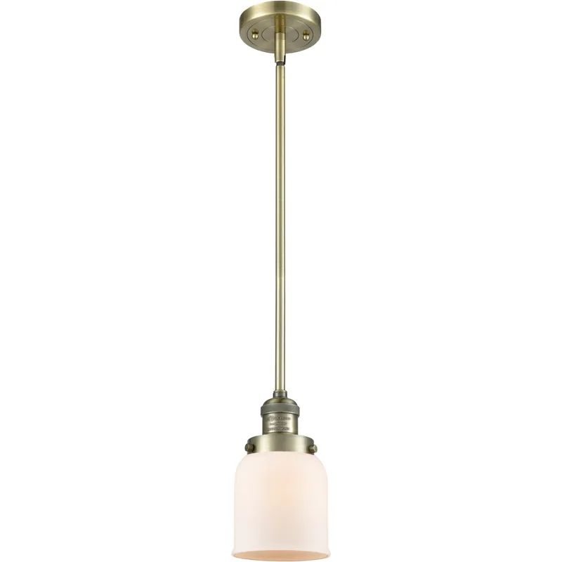 Franklin Restoration Bell 1 Light 5 inch Antique Brass Mini Pendant Ceiling Light in Incandescent, Matte White, Franklin Restoration