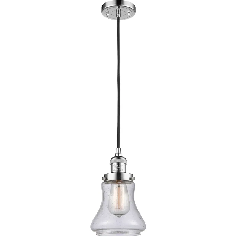 Franklin Restoration Bellmont LED 6 inch Polished Chrome Mini Pendant Ceiling Light in Seedy Glass, Franklin Restoration
