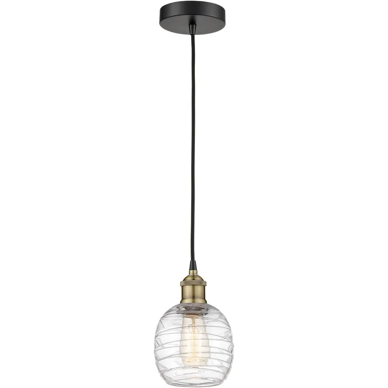 Belfast 1 Light 6 inch Black Antique Brass Mini Pendant Ceiling Light in Deco Swirl Glass