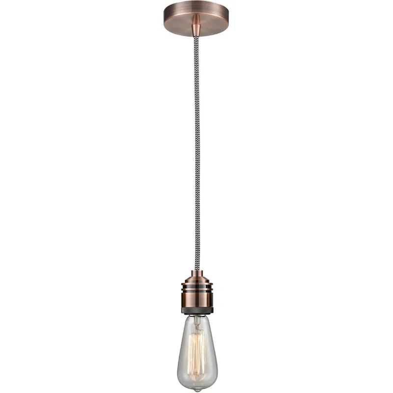 Winchester Bare Bulb 1 Light 2 inch Antique Copper Mini Pendant Ceiling Light in Zebra, Winchester
