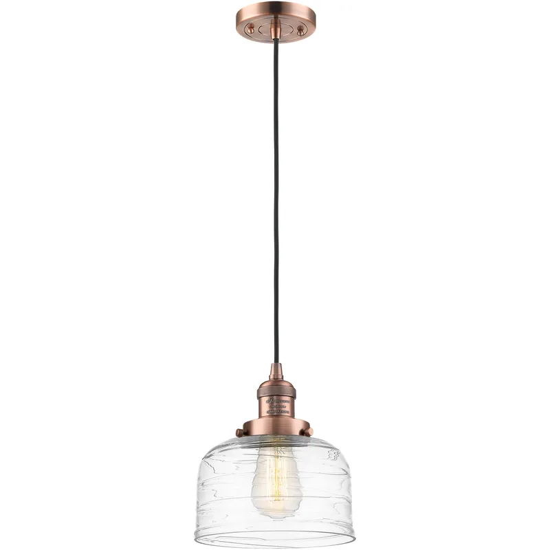 Franklin Restoration Bell 1 Light 8 inch Antique Copper Mini Pendant Ceiling Light in Incandescent, Clear Deco Swirl