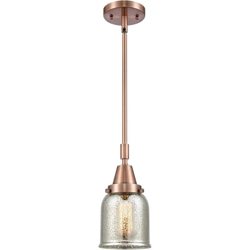 Franklin Restoration Small Bell LED 5 inch Antique Copper Mini Pendant Ceiling Light in Silver Plated Mercury Glass