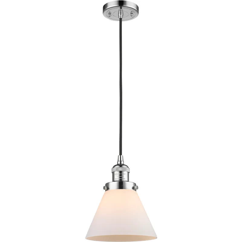 Franklin Restoration Cone LED 8 inch Polished Chrome Mini Pendant Ceiling Light in Matte White, Franklin Restoration
