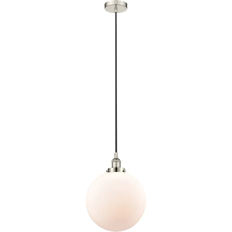 Edison Beacon LED 12 inch Polished Nickel Mini Pendant Ceiling Light in Matte White Glass