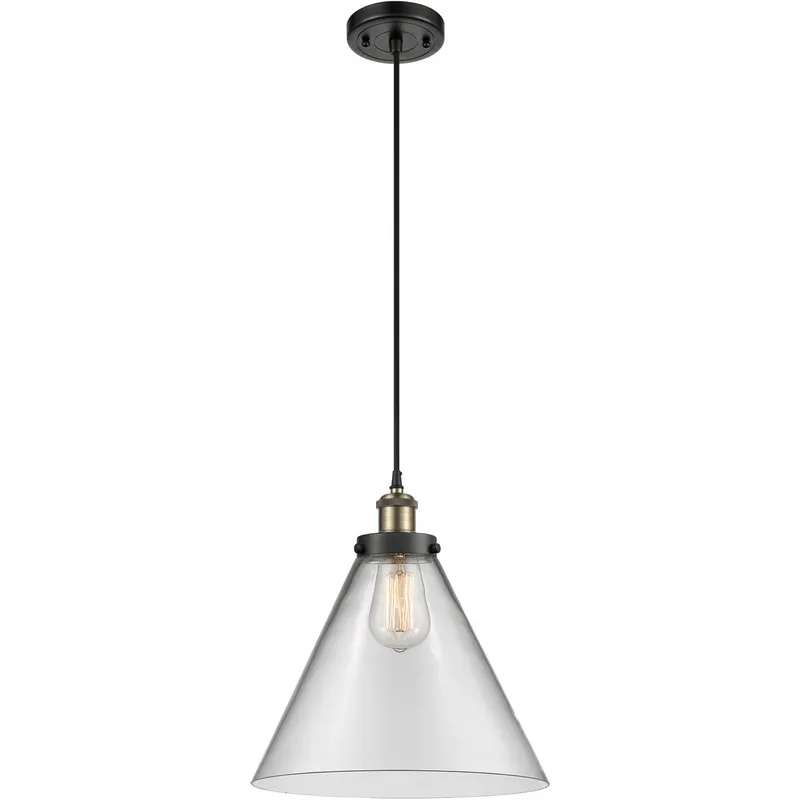 Ballston X-Large Cone LED 8 inch Black Antique Brass Mini Pendant Ceiling Light in Clear Glass, Black Textured