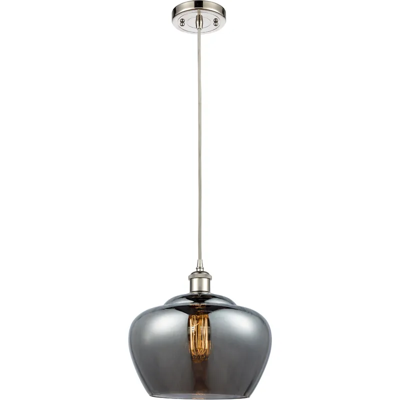 Ballston Large Fenton 1 Light 11 inch Polished Nickel Mini Pendant Ceiling Light in Silver, Light Smoke Glass, Ballston