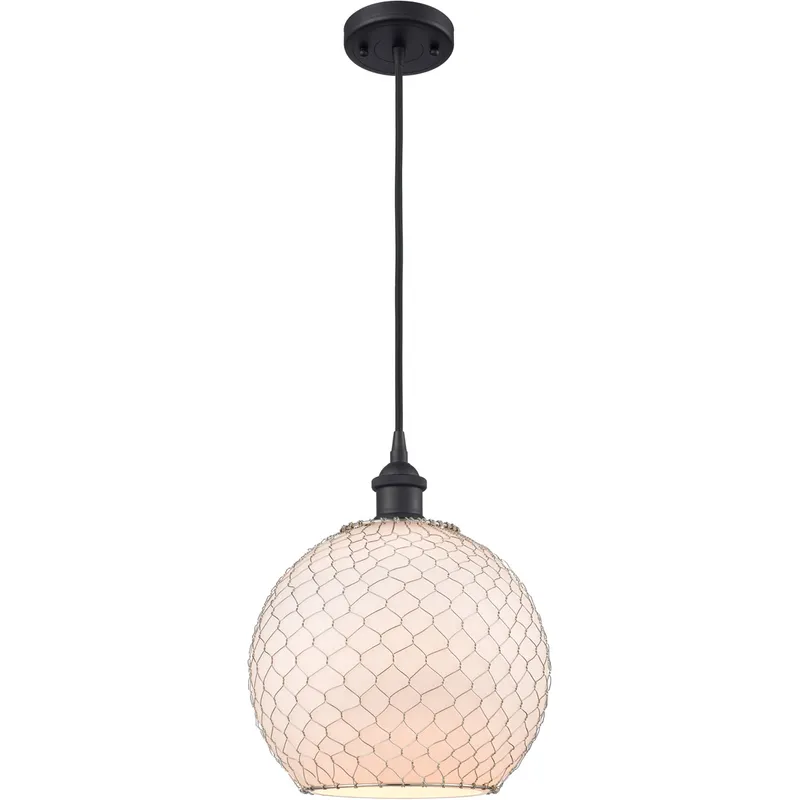 Ballston Large Farmhouse Chicken Wire 1 Light 10 inch Matte Black Mini Pendant Ceiling Light, Ballston