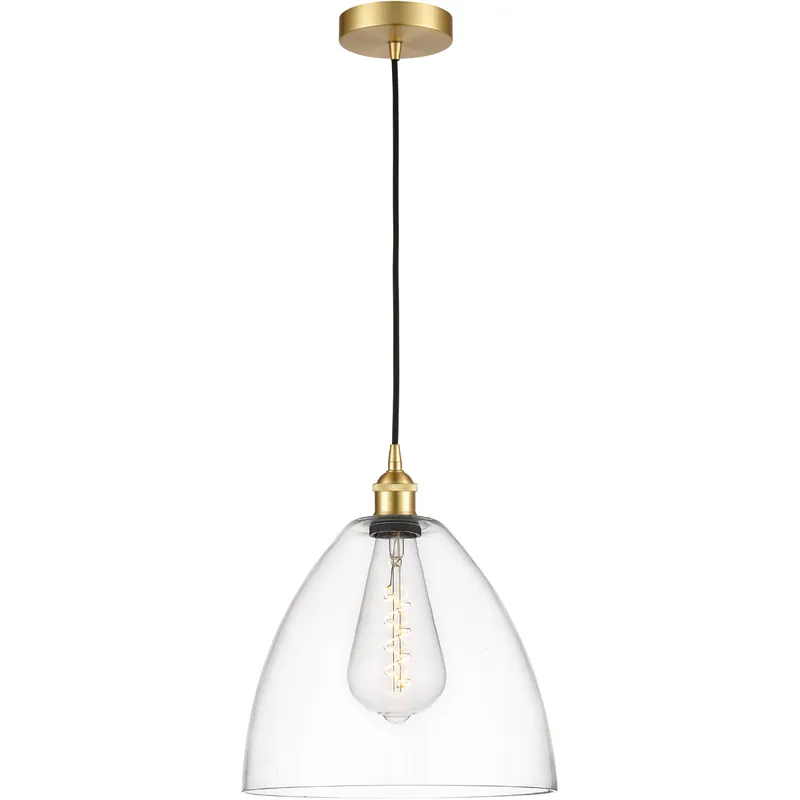 Edison Dome LED 12 inch Satin Gold Mini Pendant Ceiling Light in Clear Glass