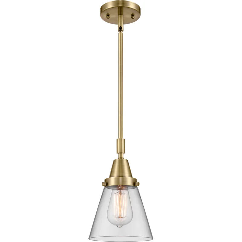 Franklin Restoration Small Cone LED 6 inch Antique Brass Mini Pendant Ceiling Light in Clear Glass