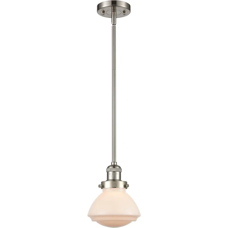 Franklin Restoration Olean 1 Light 6.75 inch Brushed Satin Nickel Mini Pendant Ceiling Light in Incandescent, Matte White, Franklin Restoration