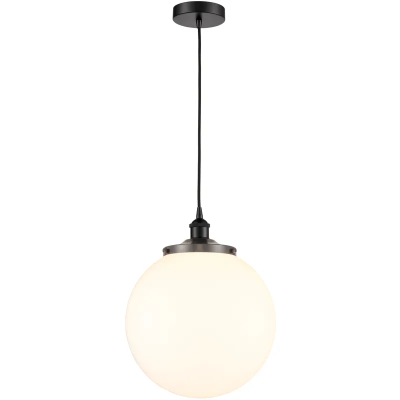 Beacon 1 Light 13.75 inch Matte Black Mini Pendant Ceiling Light in Matte White Glass