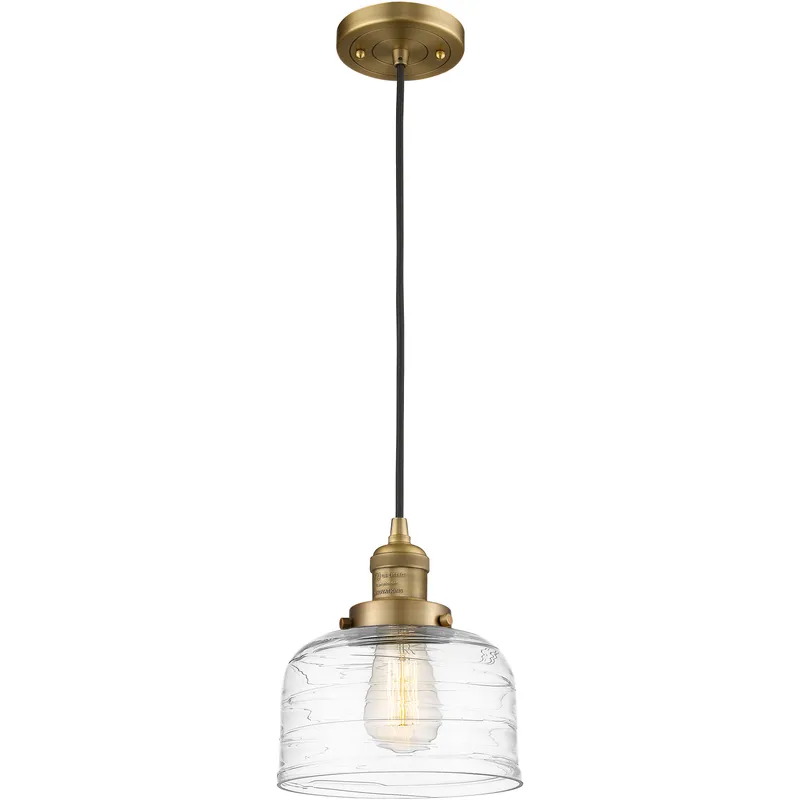 Franklin Restoration Bell 1 Light 8 inch Brushed Brass Mini Pendant Ceiling Light in Incandescent, Clear Deco Swirl