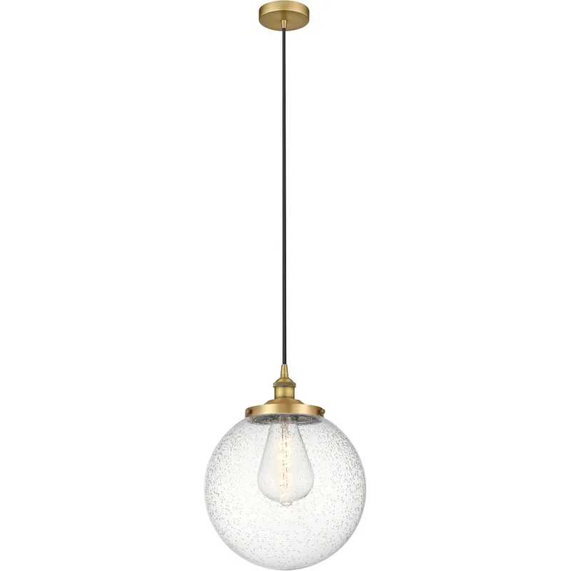 Beacon 1 Light 13.75 inch Brushed Brass Mini Pendant Ceiling Light in Seedy Glass