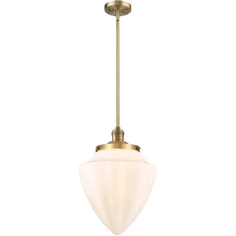 Franklin Restoration Bullet 1 Light 12 inch Brushed Brass Mini Pendant Ceiling Light in Incandescent, Matte White