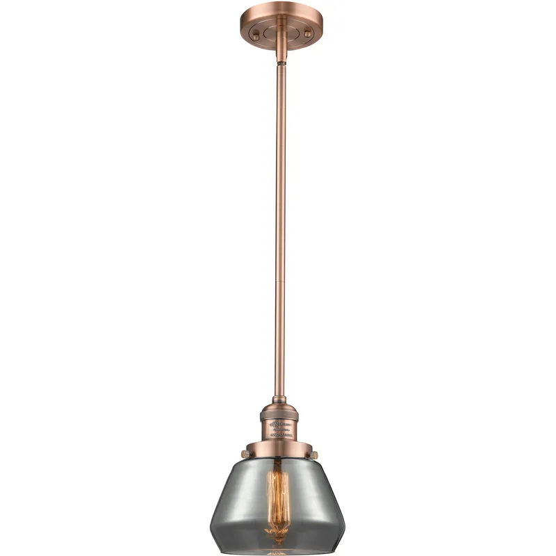 Franklin Restoration Fulton LED 7 inch Antique Copper Mini Pendant Ceiling Light in Light Smoke Glass, Franklin Restoration