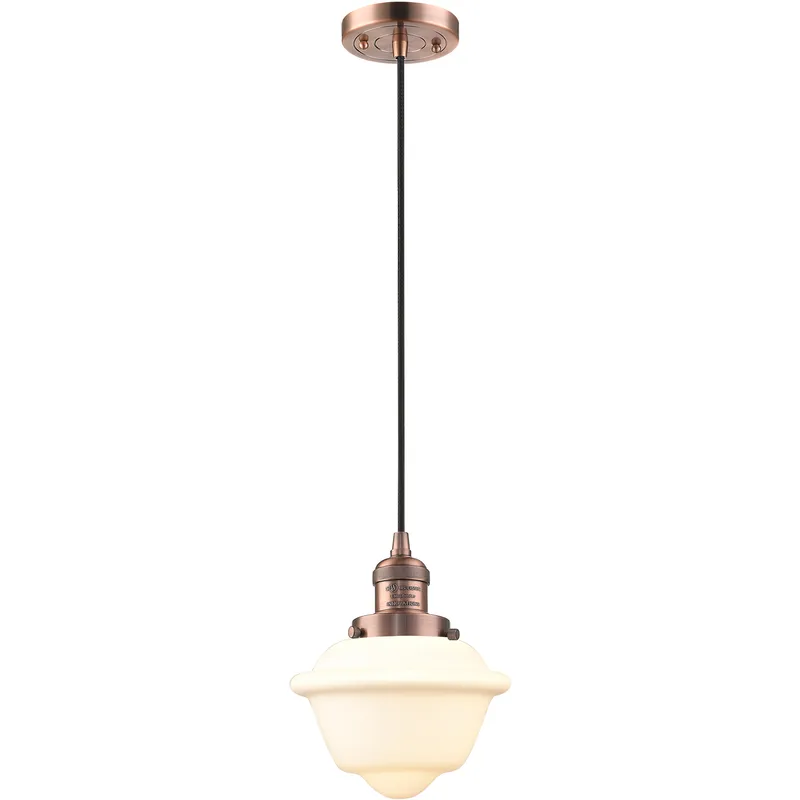 Franklin Restoration Oxford 1 Light 7.5 inch Antique Copper Mini Pendant Ceiling Light in Incandescent, Matte White, Franklin Restoration
