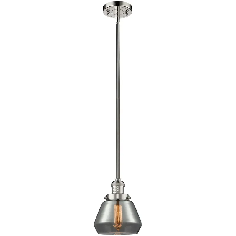 Franklin Restoration Fulton LED 7 inch Polished Nickel Mini Pendant Ceiling Light in Light Smoke Glass, Franklin Restoration