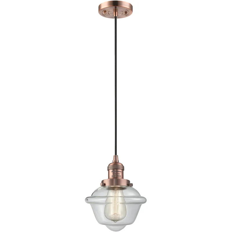 Franklin Restoration Oxford 1 Light 7.5 inch Antique Copper Mini Pendant Ceiling Light in Incandescent, Clear, Franklin Restoration