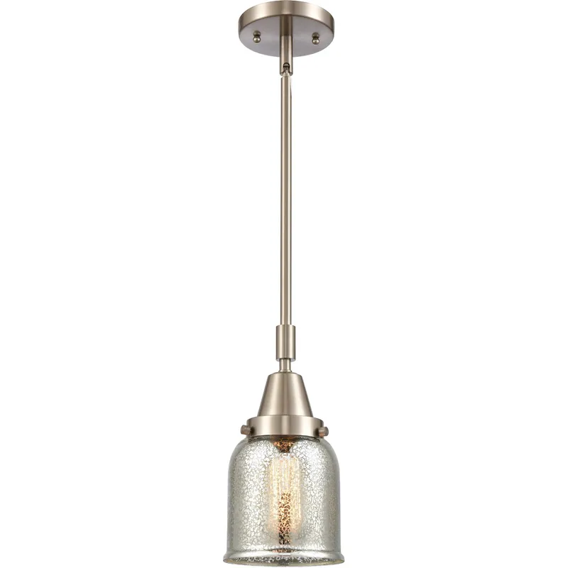 Franklin Restoration Small Bell LED 5 inch Brushed Satin Nickel Mini Pendant Ceiling Light in Silver Plated Mercury Glass