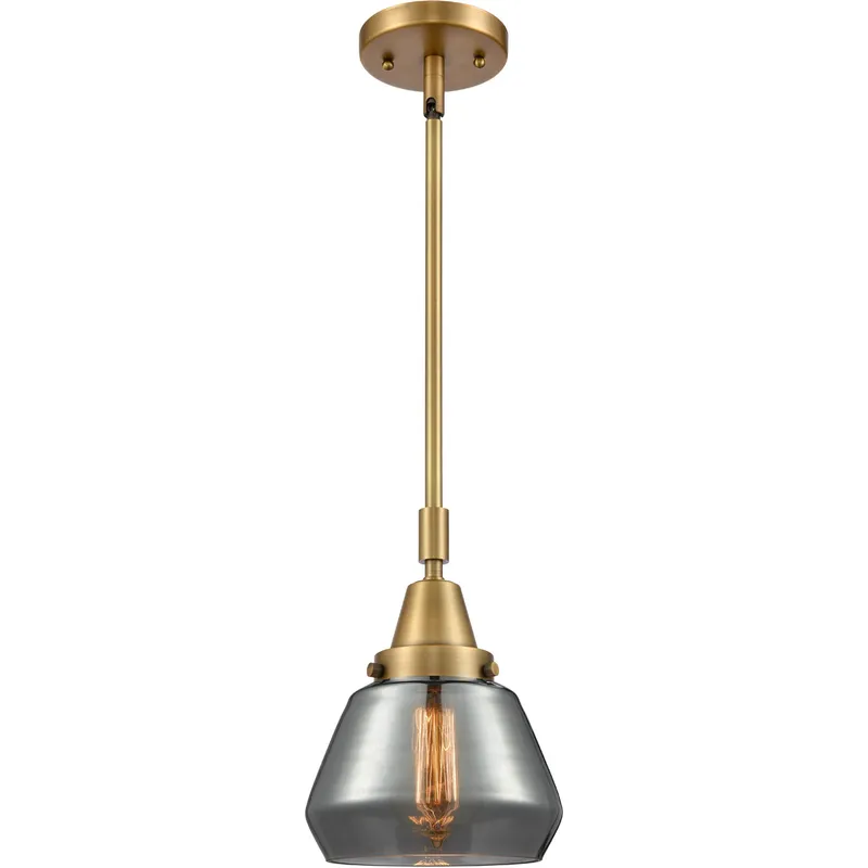 Franklin Restoration Fulton LED 7 inch Brushed Brass Mini Pendant Ceiling Light in Plated Smoke Glass