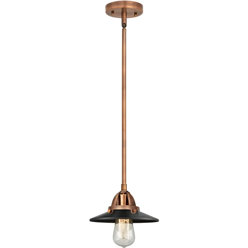 Nouveau 2 Railroad LED 8 inch Antique Copper Mini Pendant Ceiling Light in Matte Black